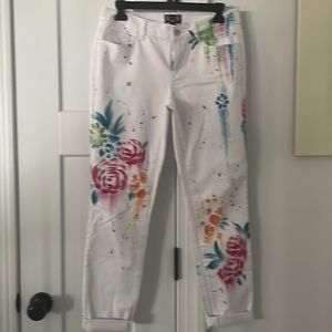 White jeans never worn with a floral print